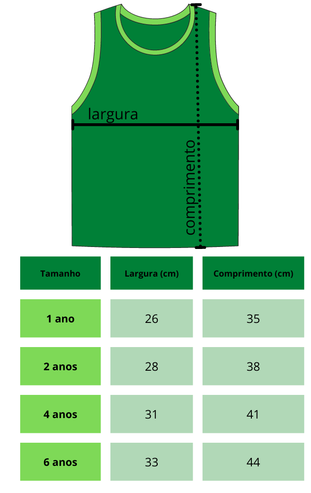 Tabela de medidas Regata